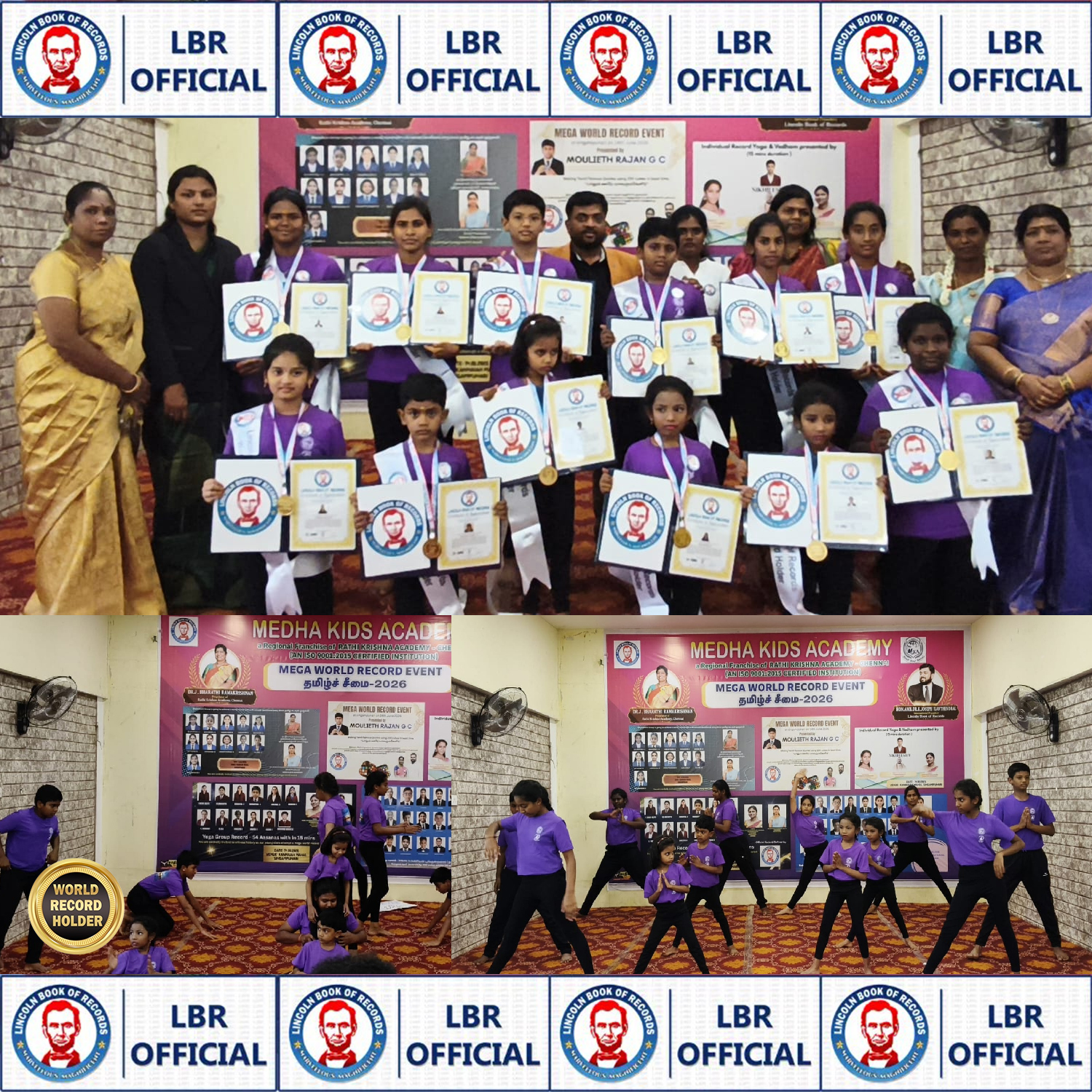 A group world record  achieved by 12 students by performing 54 yogasanas in 15 minutes.
