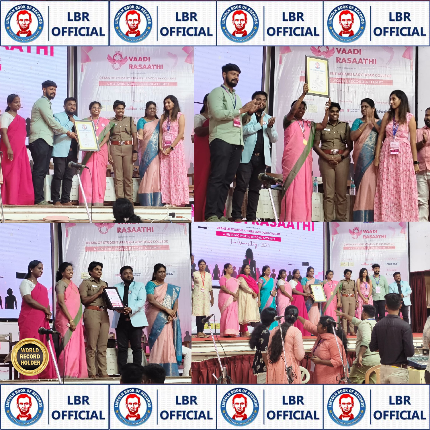 FOR THE FIRST TIME IN THE WORLD, A WOMAN, ON THE OCCASION OF WOMEN'S DAY, CREATED A WORLD RECORD BY ORGANIZING 8 DIFFERENT COMPETITIONS, 8 TYPES OF JUDGES, AND 8 FEMALE PERSONALITIES IN 8 WOMEN'S COLLEGES ALONG WITH HER YOU AND ME TEAM TO HONOR THEMS S ns
