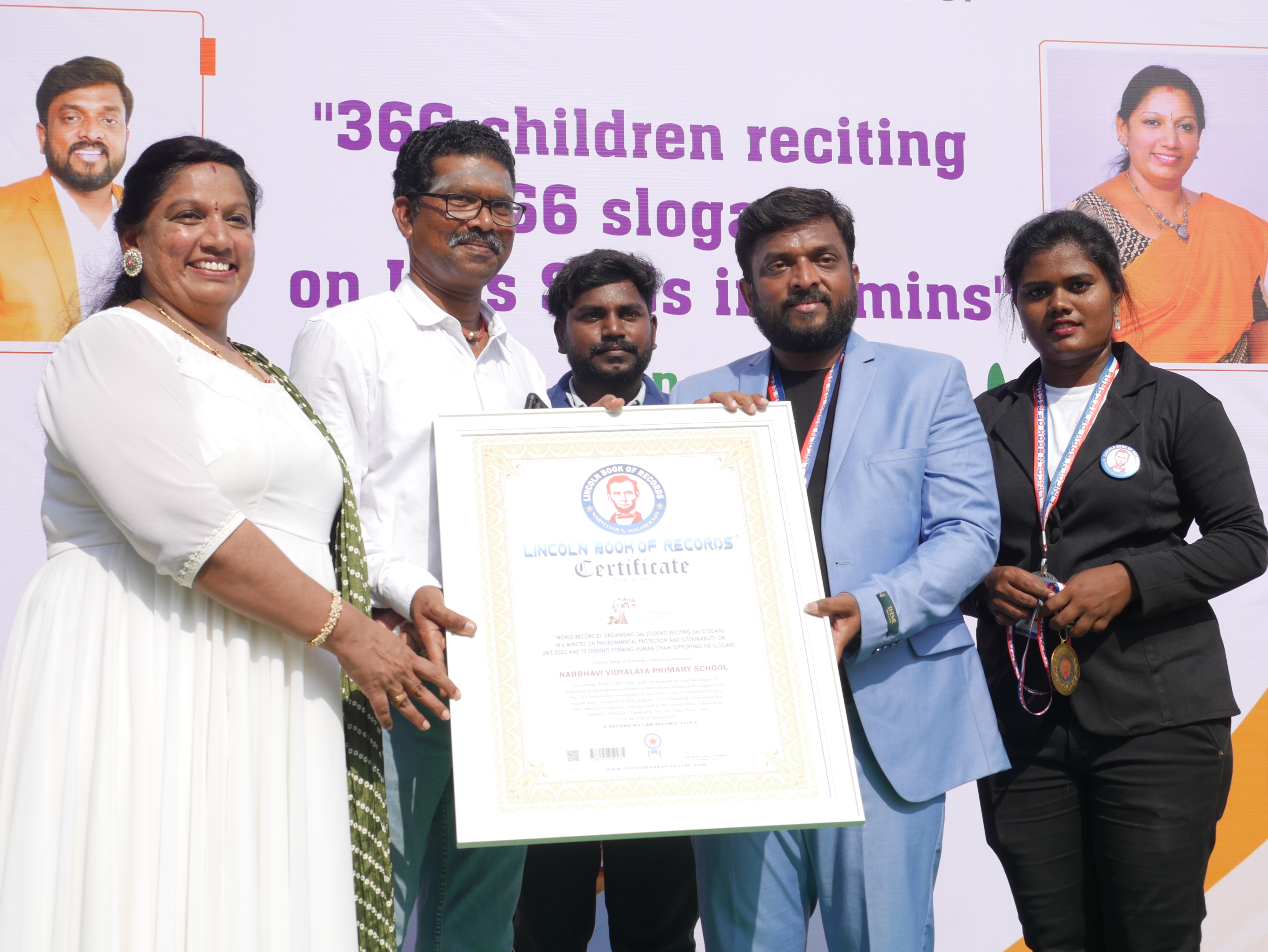 "World Record by organising 366 students reciting 366 slogans  in 6 minutes on environmental protection and sustainability on  UN's SDGs and 75 students forming human chain supporting the slogans ".
