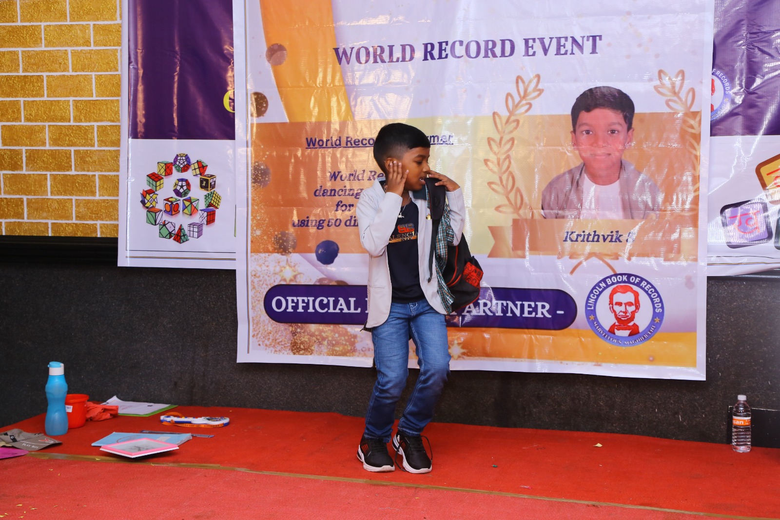 World record by dancing continuously  for 30 minutes using 50 different properties.
